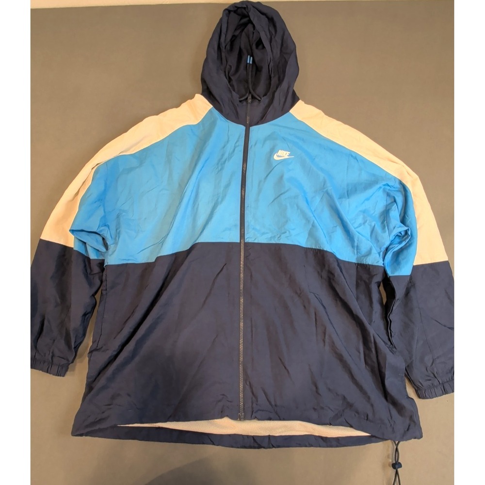 Nike Windbreaker Jacket Mens XXL Blue Colorblock Hooded Mesh Lined Full Zip